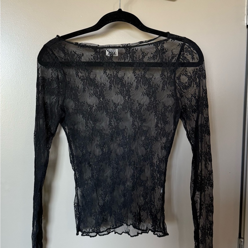 Abercrombie & Fitch Black Sheer Fitted Blouse